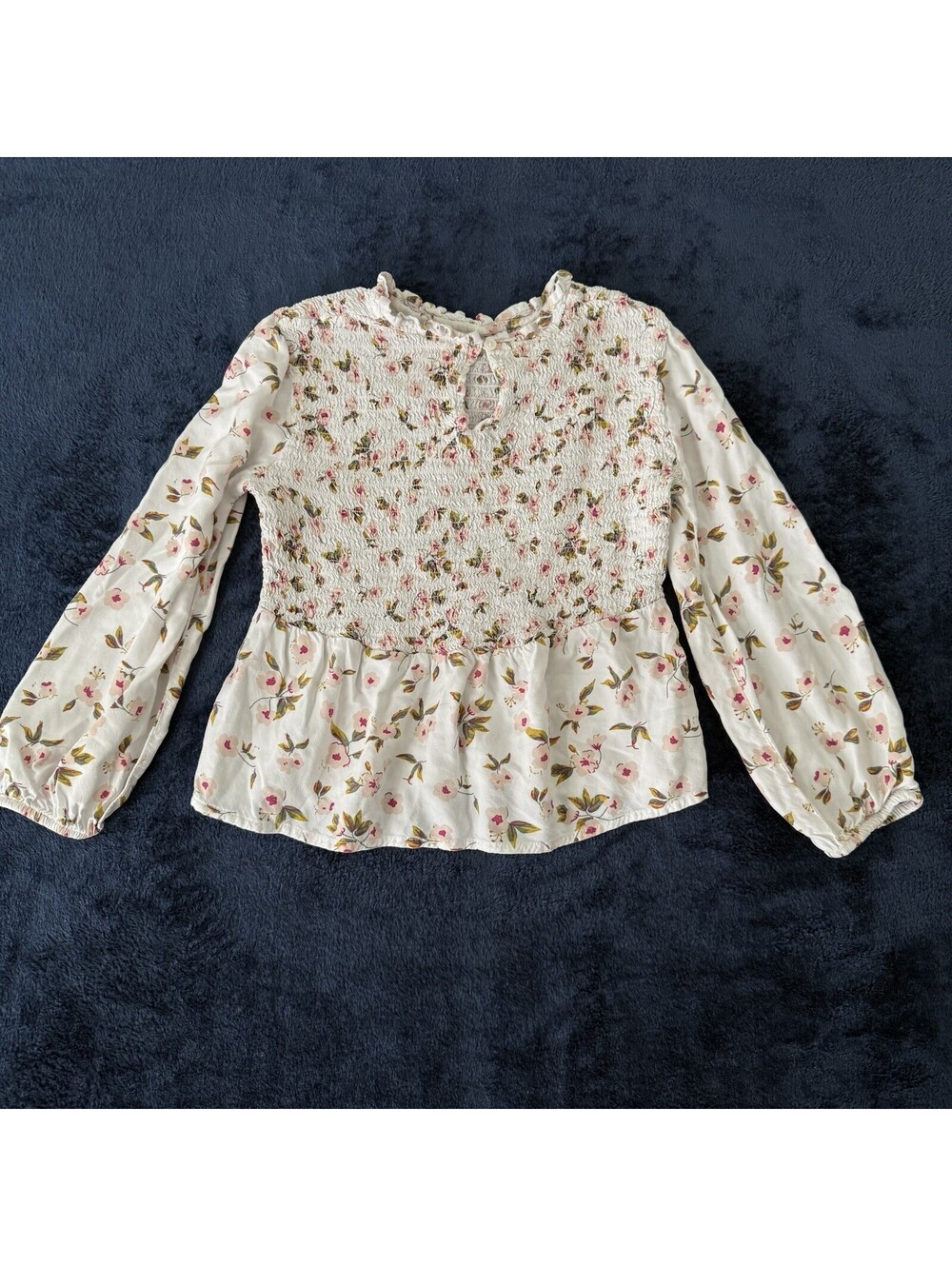 “Janie and Jack Floral Blouse Girls Size 7/8 White Ruffle Long Sleeve Top”
